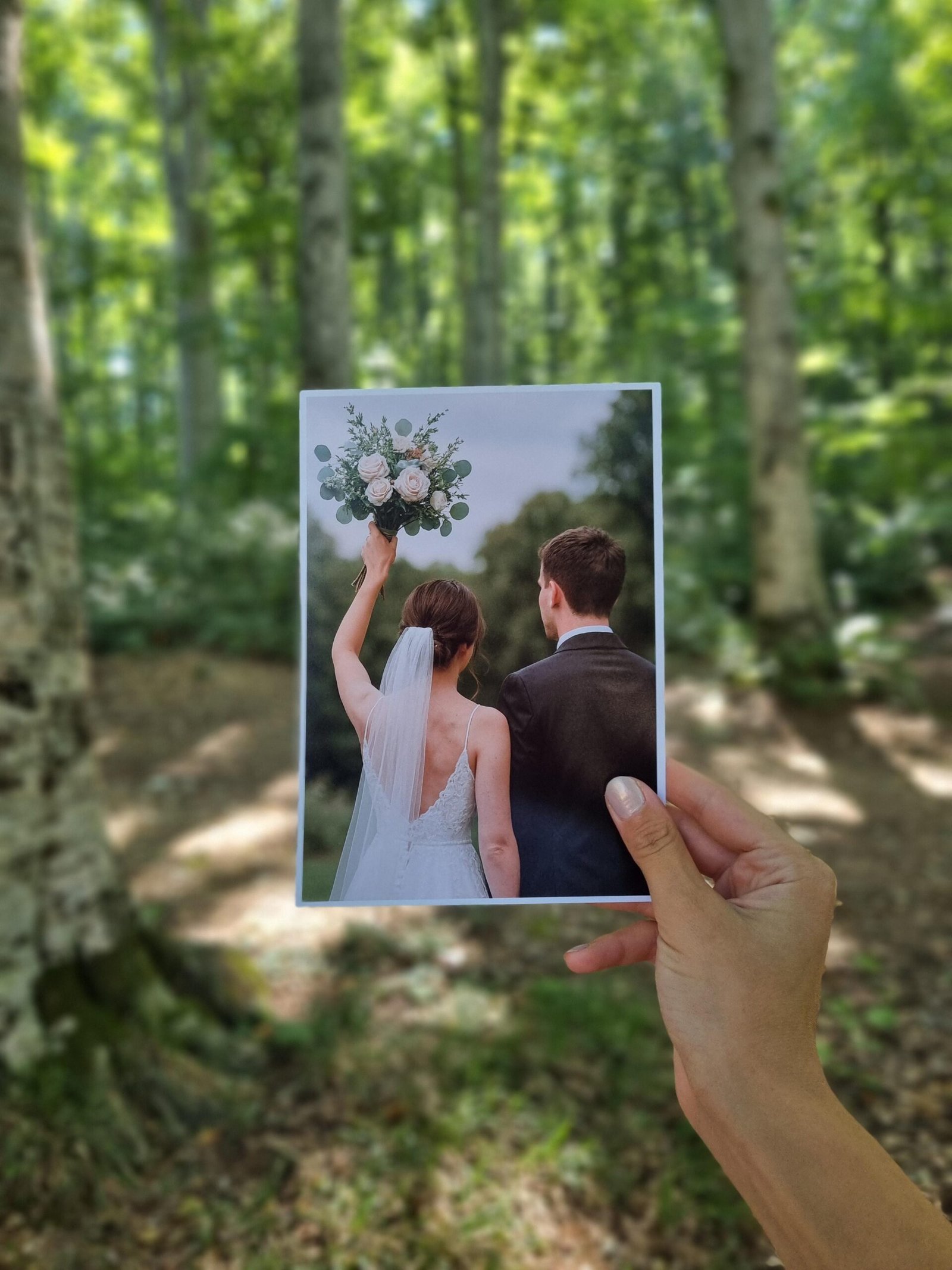 Gelin ve damadın doğa ile buluşan güzel bir fotoğrafı. 15x21 ebatlarında olan bu görsel. En güzel günlerini kalıcı bir ize dönüştürdüklerinin kanıtı