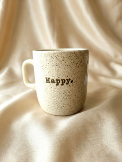 Happy Motto Yazılı Modern Seramik Kupa Bardak